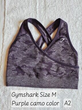 Gymshark Adapt Purple Camo Cross-Back Seamless Sports Bra - Size M